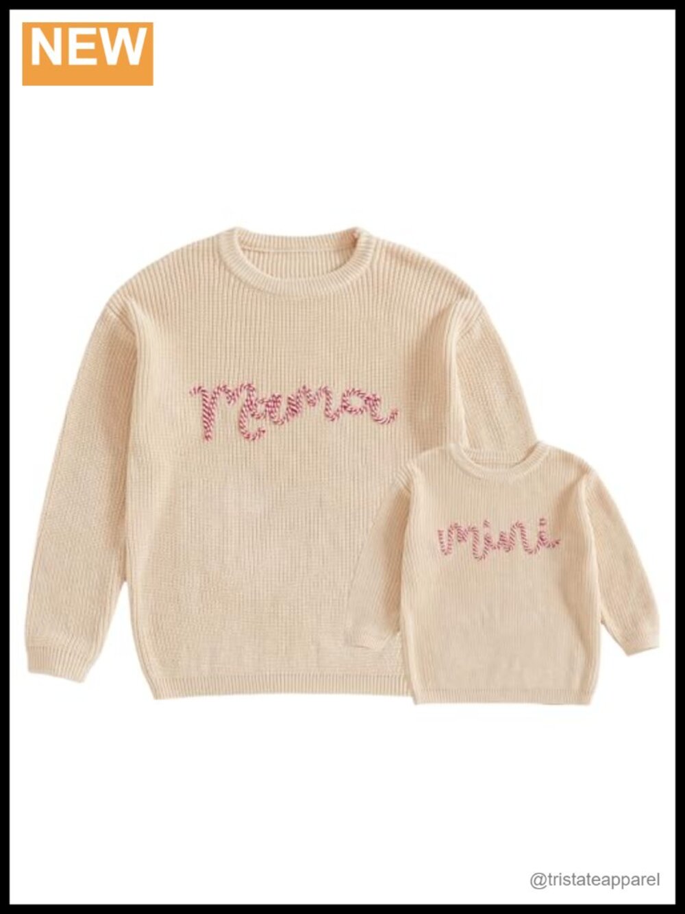 Mommy and Me Christmas Matching Letter Embroidery Sweater Long Sleeve Chunky